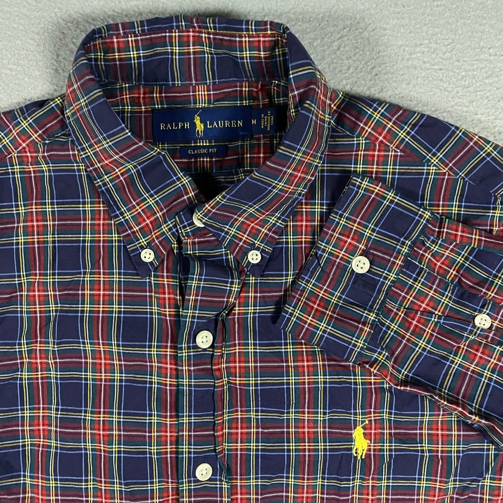 Ralph Lauren Button Down Mens Medium Multi Color Plaid Classic Fit Long Sleeve‎